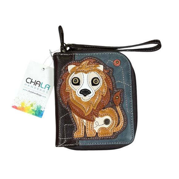 NWT Chala Zip Around Wallet Wristlet 3D Lion Brown Tan Animal Novelty Gift - Picture 1 of 6
